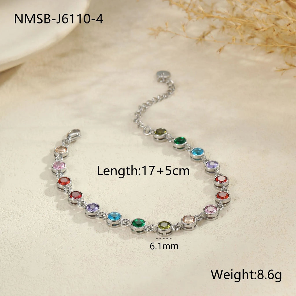 Women's geometric stainless steel bracelet with gold or silver electroplating showing heart, circle, and square shape options