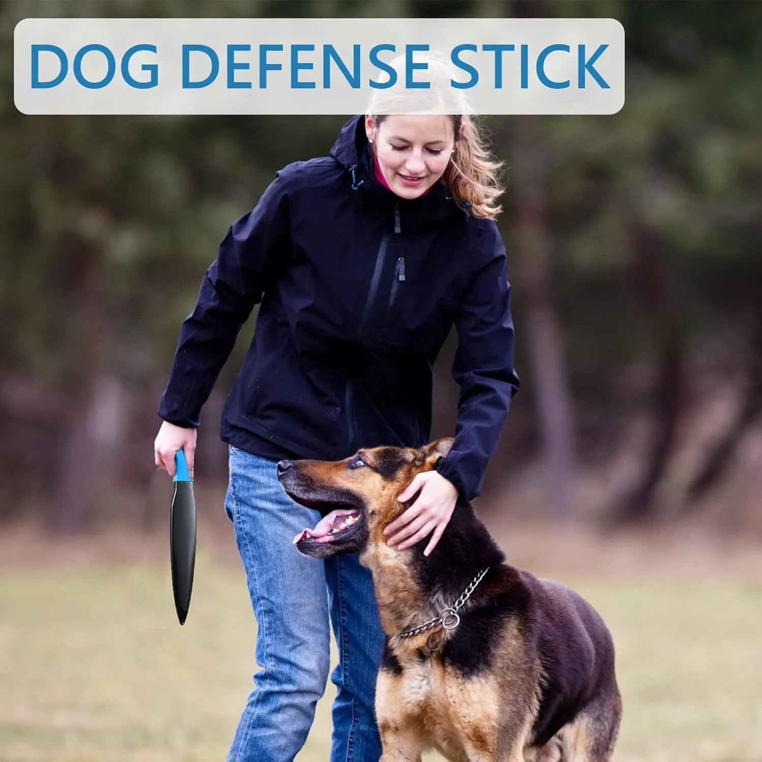 Blue-handled nylon dog bite training stick measuring 35cm in length for small and medium breeds.
