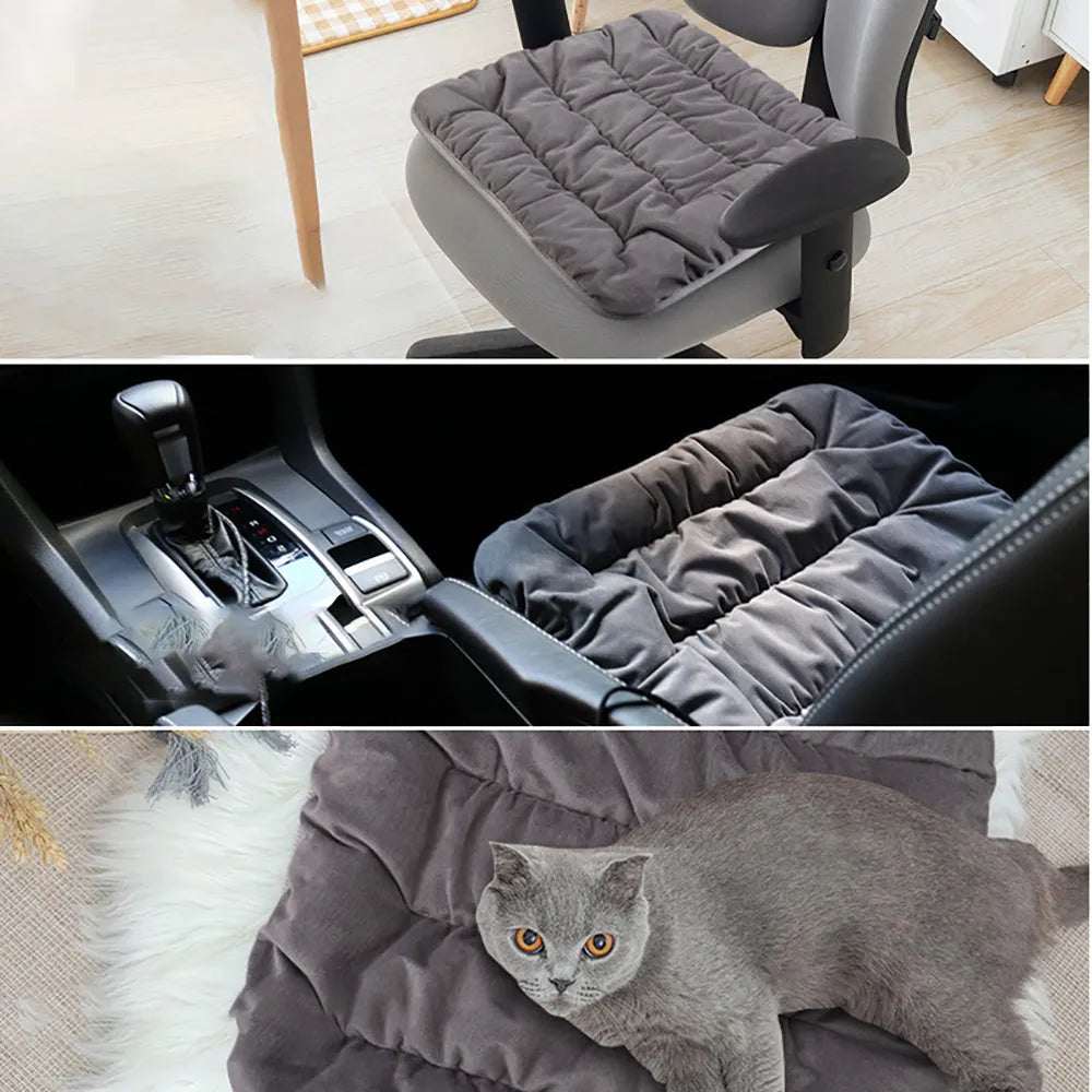 USB electric heating pad cushion 45cm in beige Dutch velvet on office chair