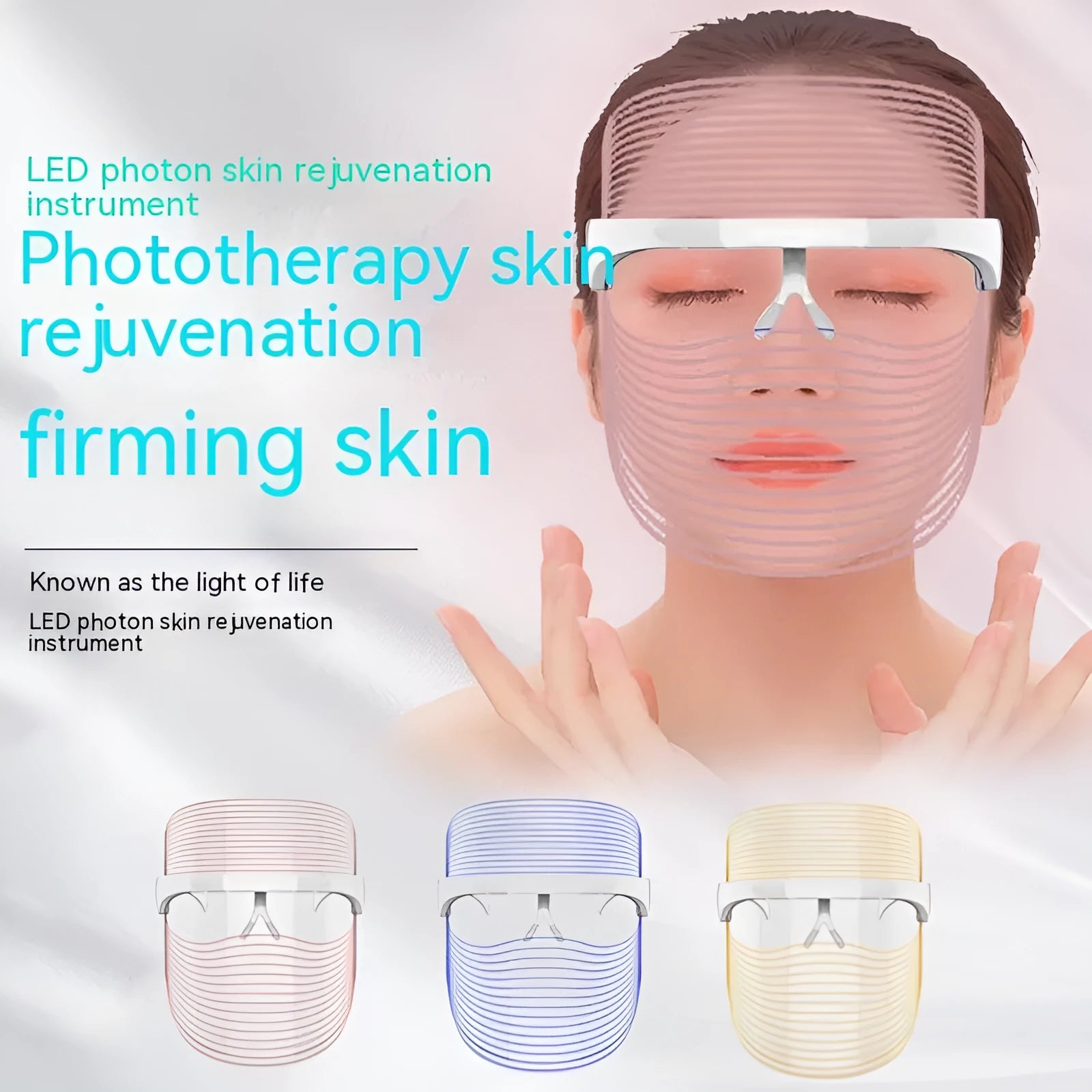 LED three-color transparent beauty mask for home photon facial skin rejuvenation and whitening device
