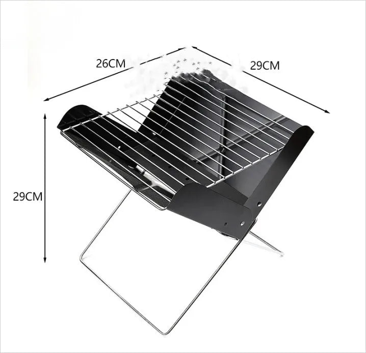 Portable black metal barbecue grill measuring 29x26x29cm for outdoor camping and picnic use