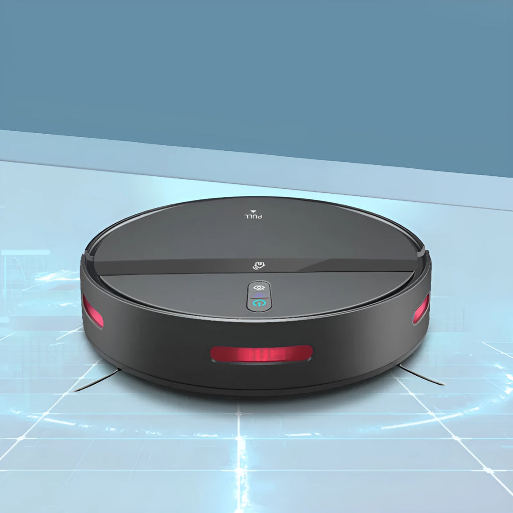Automatic household sweeping robot in black with brushless motor and 600ml dustbin on hard floor