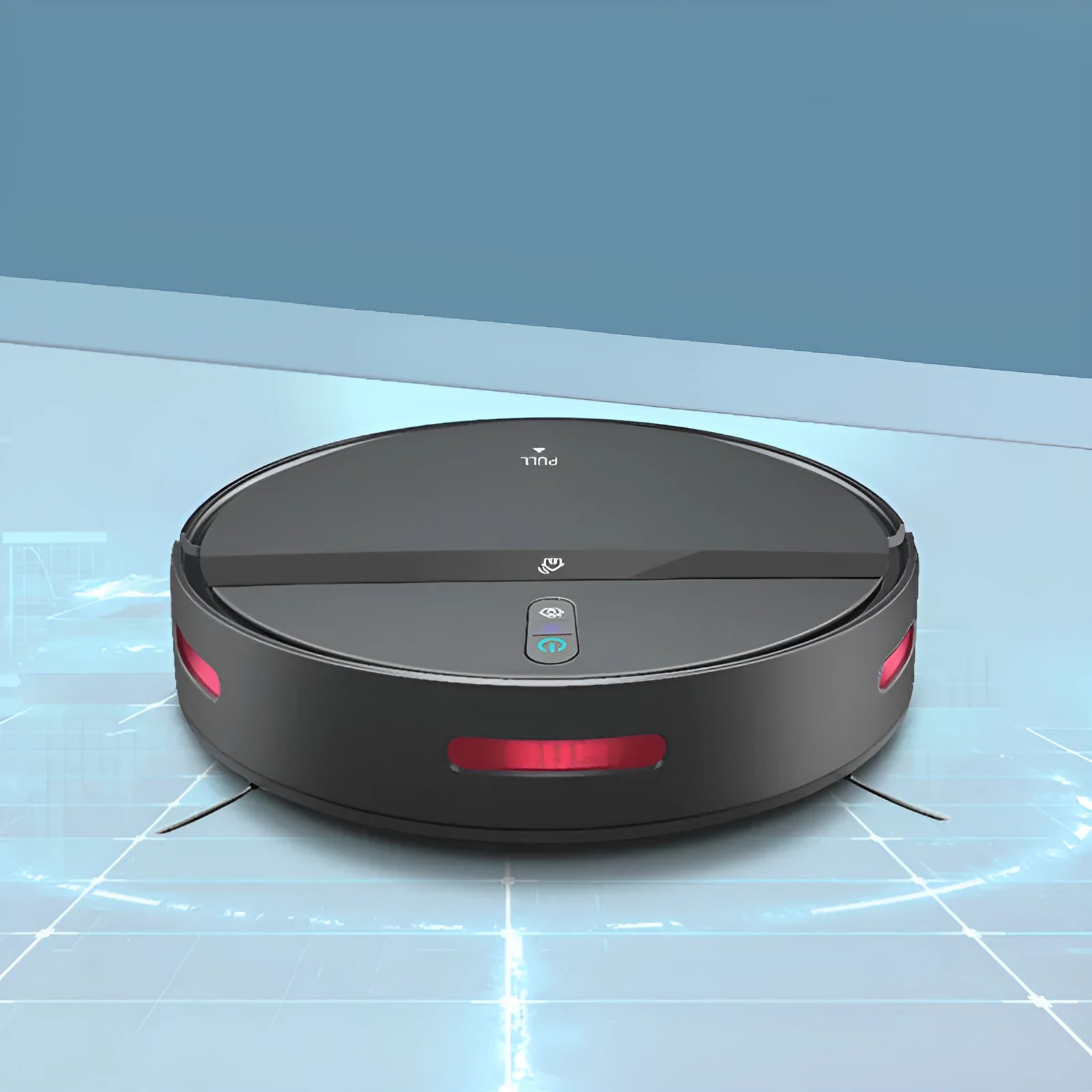 Automatic household sweeping robot in black with brushless motor and 600ml dustbin on hard floor