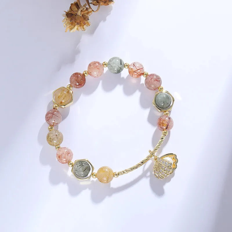 Women's cartoon crystal bracelet with colourful hair crystal shell and red sealant flower shell design