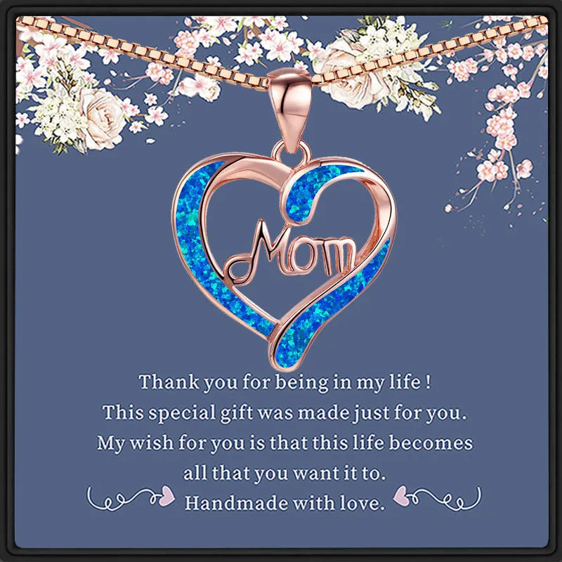 Love-shaped MOM letter pendant necklace in Rose Gold alloy electroplated finish for women