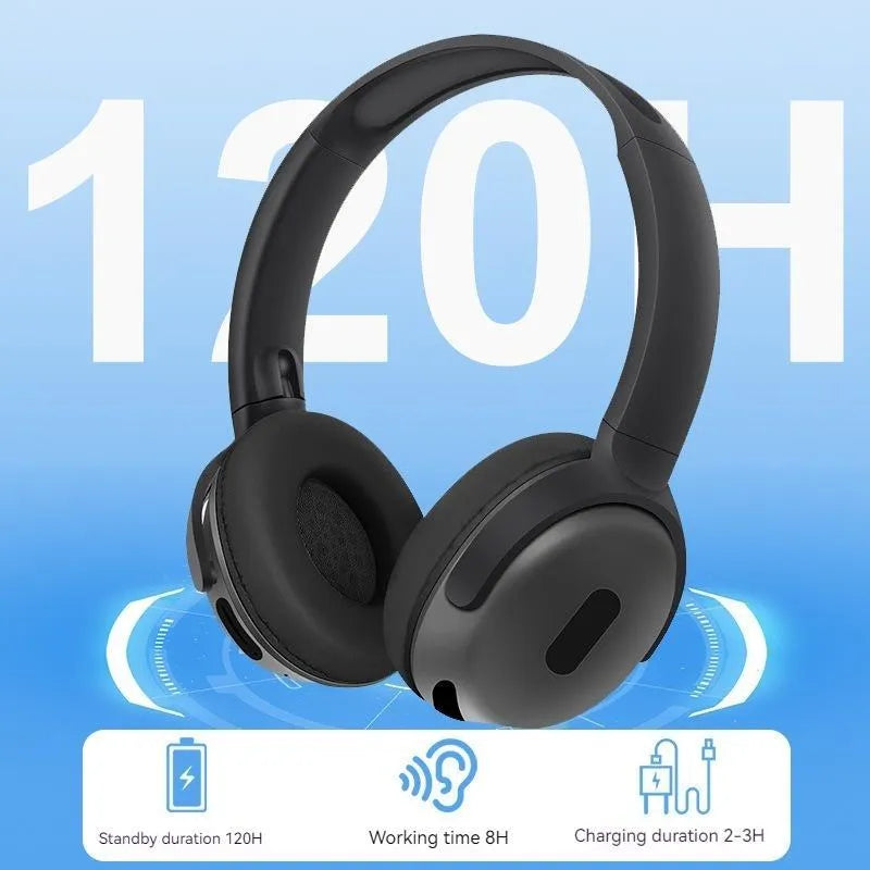 Foldable black wireless headphones Bluetooth V5.3 with mic noise cancelling over ear