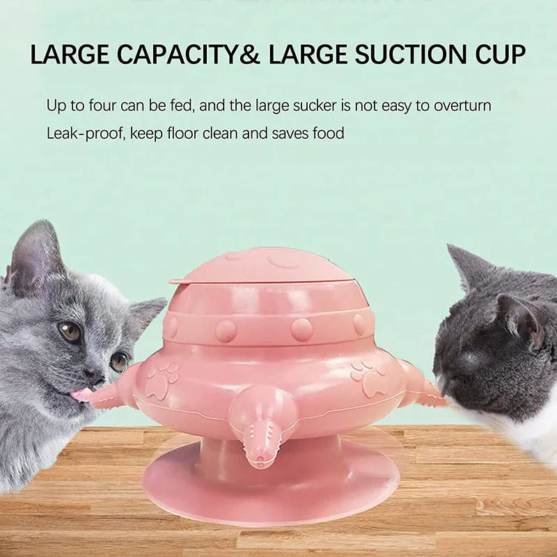 Pink silicone pet milk feeding bowl with bionic breast design and four teats.