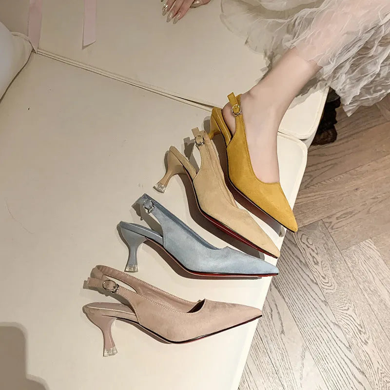 Suede pointed stiletto high heels in pink for spring summer with rubber sole