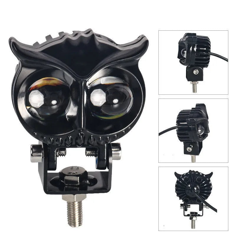 Motorcycle owl lens two colour spotlight, LED, 25W, white 6000K and amber 3000K, aluminium alloy, 6.1x10x5.3cm, 330g