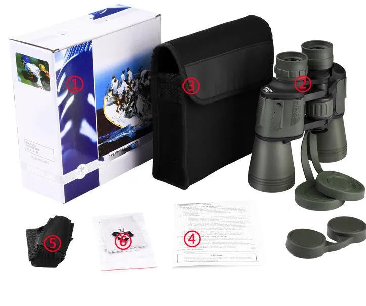 20x50 binoculars with BAK4 prism and FMC coating, rubber armour, black finish