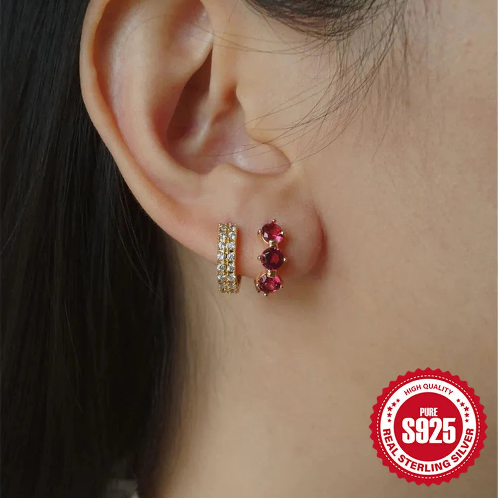 Golden three diamonds colour S925 sterling silver geometric sunflower earrings with inlaid zircon stones.