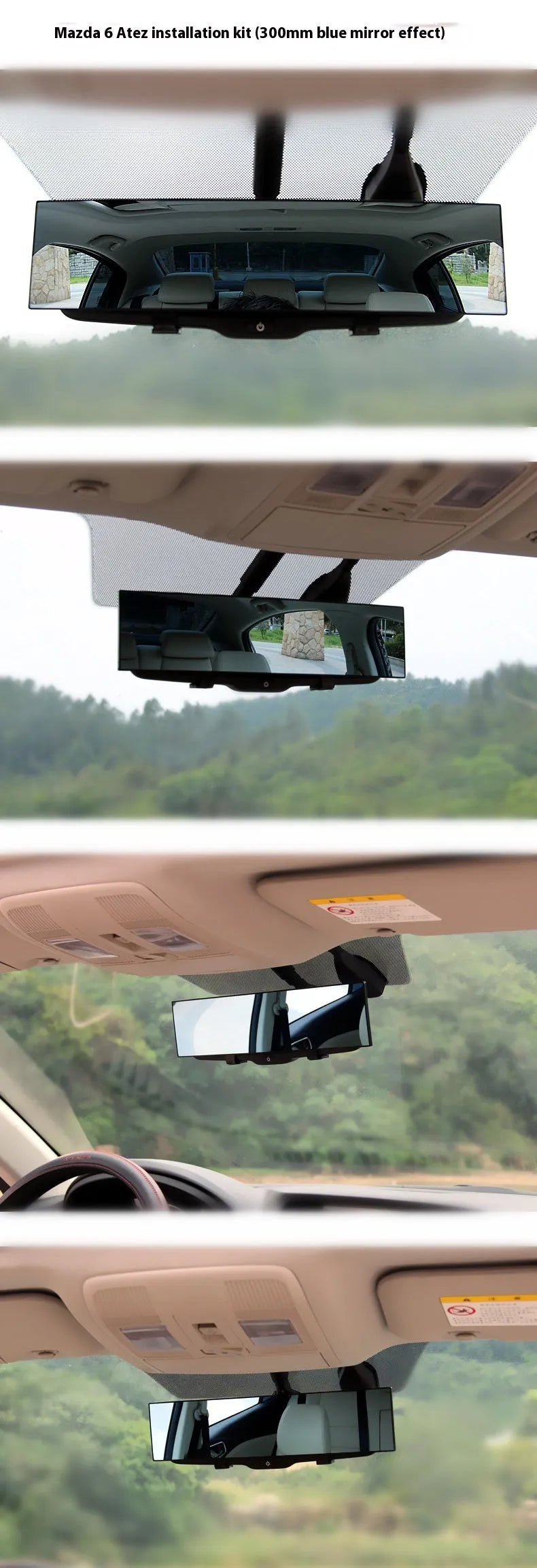 Car surface widen plus size rearview mirror 300mm white wide-angle curved anti-glare