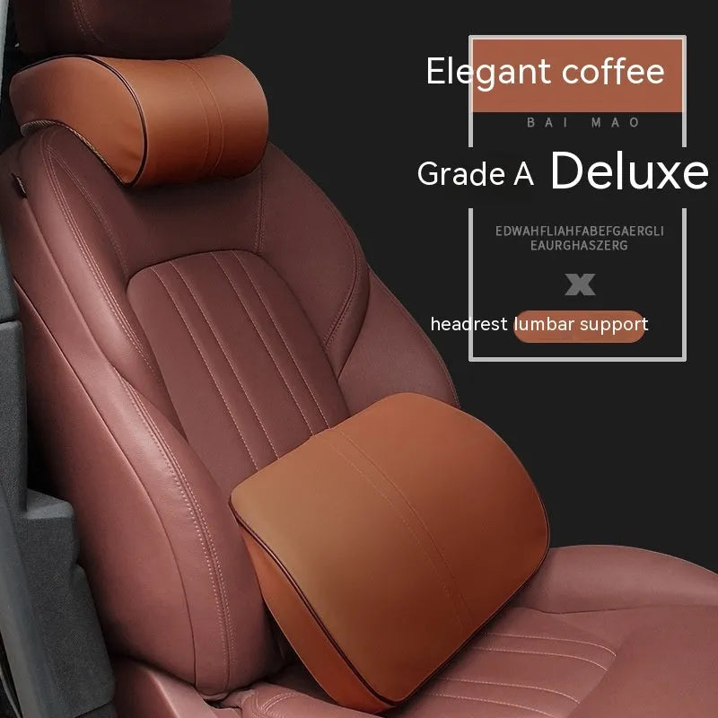 Leather car cushion with memory foam filling as headrest or lumbar support pillow