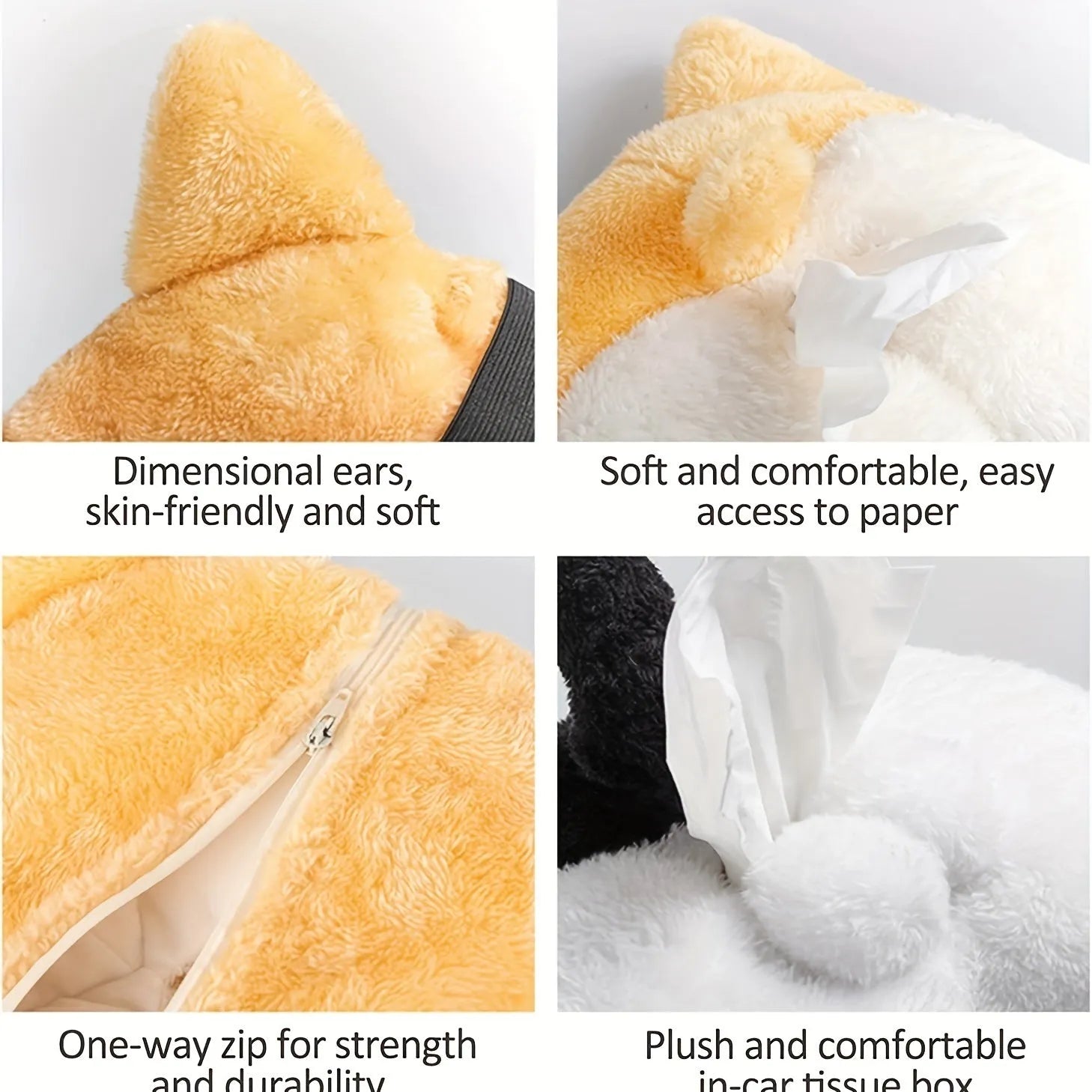 Yellow soft plush Corgi butt shaped tissue box cover for car sun visor and home