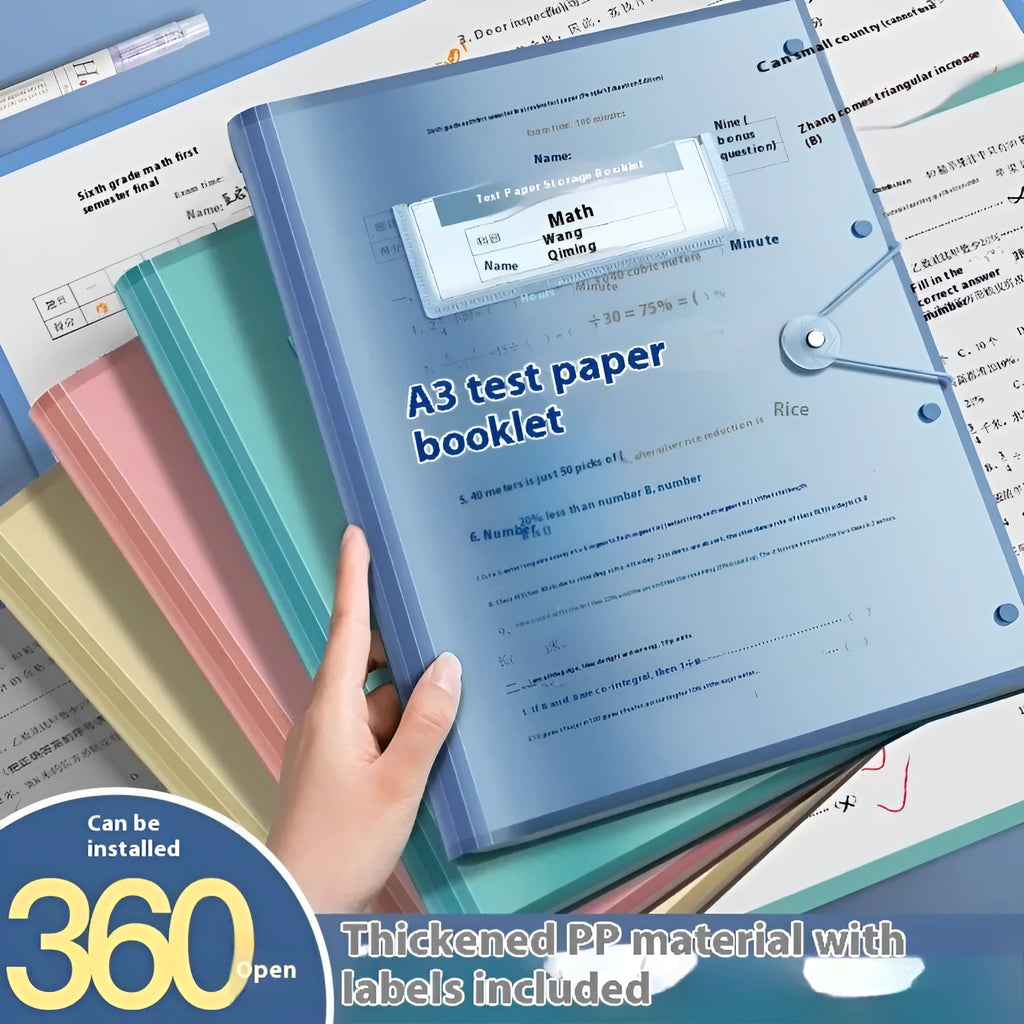 A3 test paper storage bag with multi-layer folder in translucent PP plastic for exam organisation