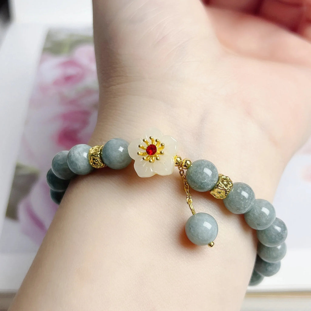 Women's adjustable jade bracelet with retro style and tightening rope
