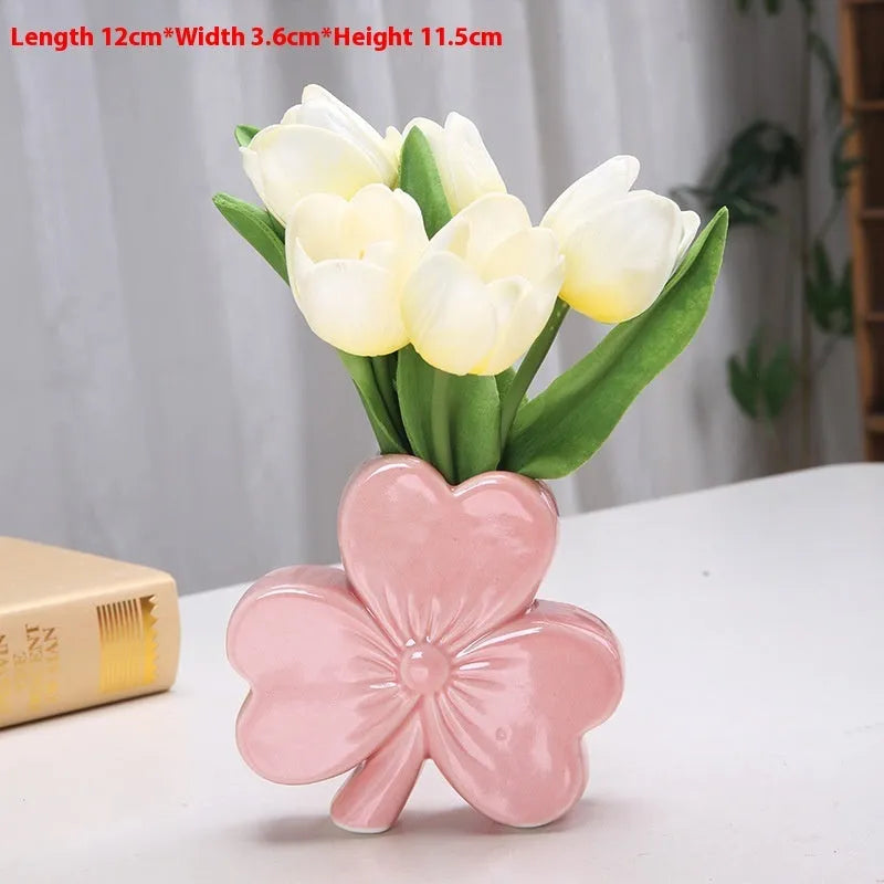 White porcelain clover ceramic vase European style desktop decoration