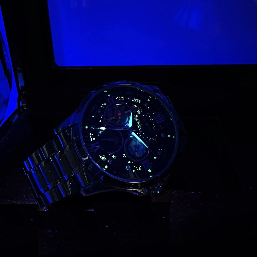 Men's rose gold and black automatic mechanical watch with large dial