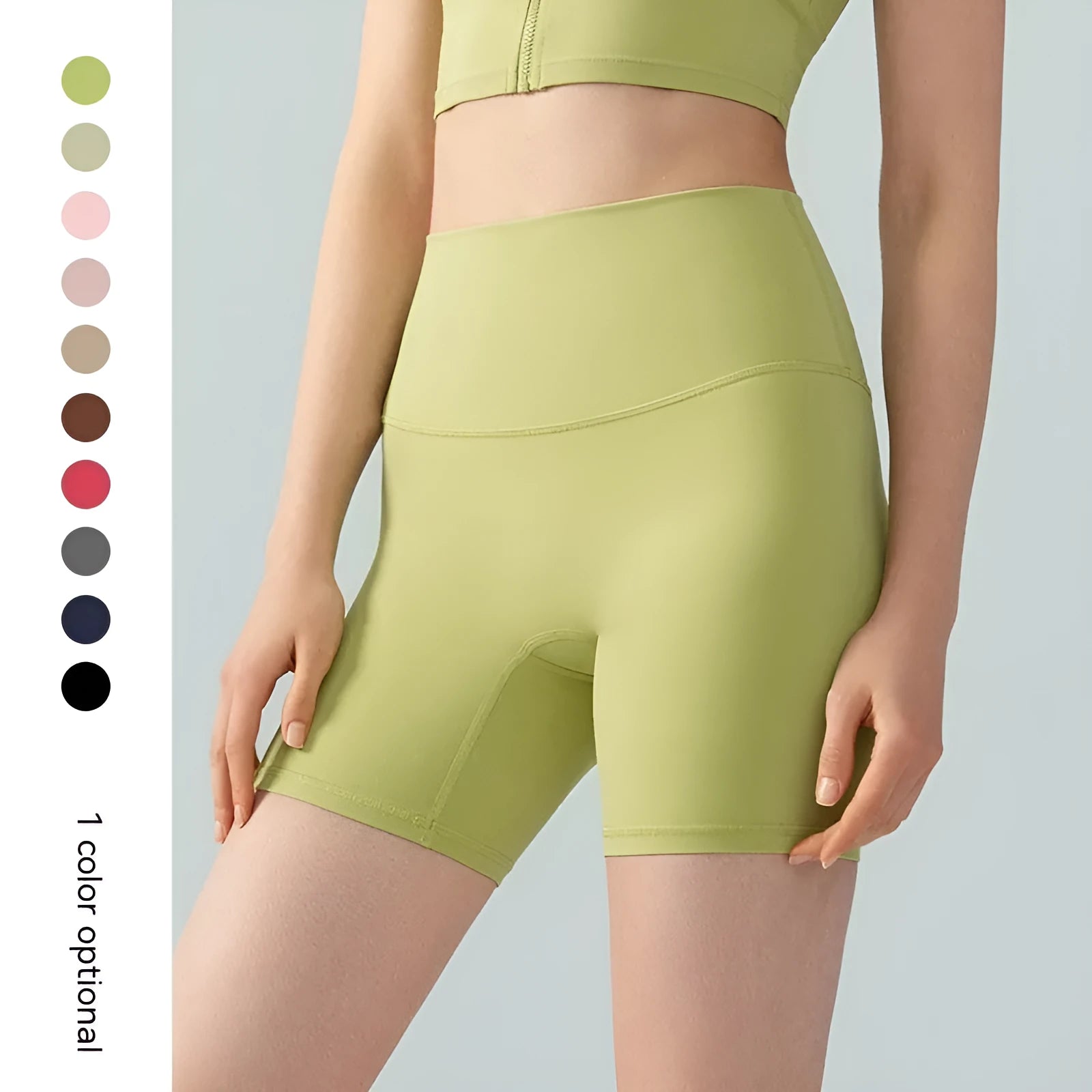 Women's Lycra yoga shorts in leaf green with high elastic waistband and short length for summer fitness