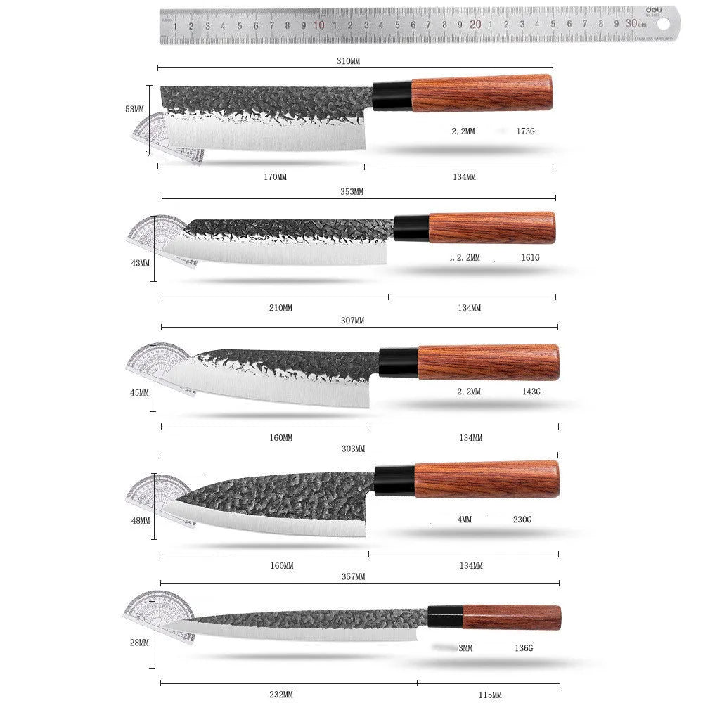 Handmade hammered forged stainless steel santoku chef knife with modern simple design and gift box packaging