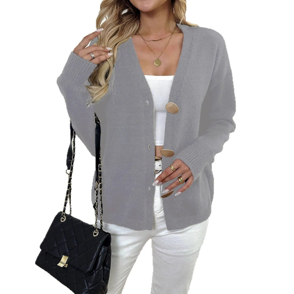 Women's deer plush long sleeve sweater coat in street hipster style with princess sleeves, shown in black and gray.