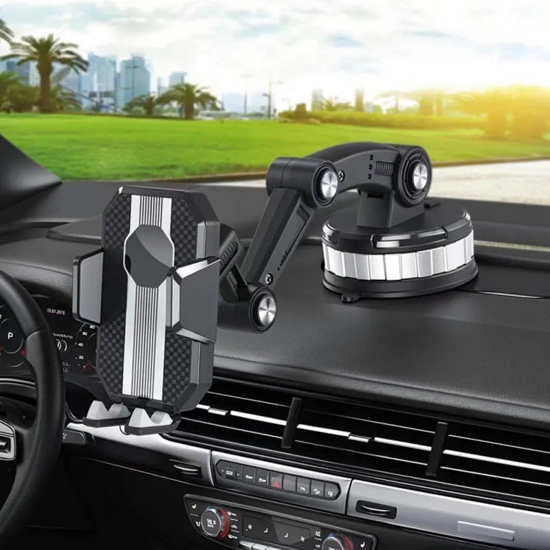 Grey suction cup fixed rotary adjustment car mobile phone holder with universal compatibility for GPS navigation