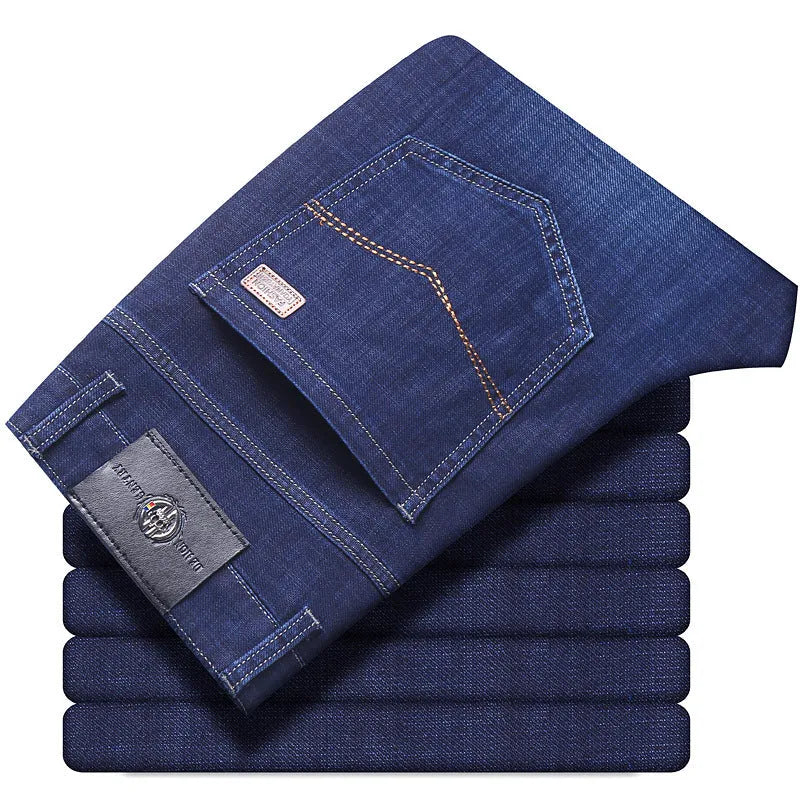 Men's black and blue stretch jeans loose fit business casual trousers