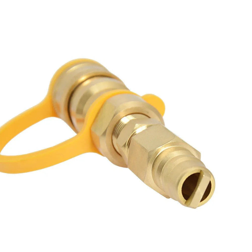 Gold-coloured brass 3/8 inch gas propane charging connector with American standard threads