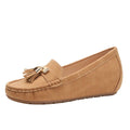 Nude casual work shoes with round toe and mid heel height increase, shown in beige colour