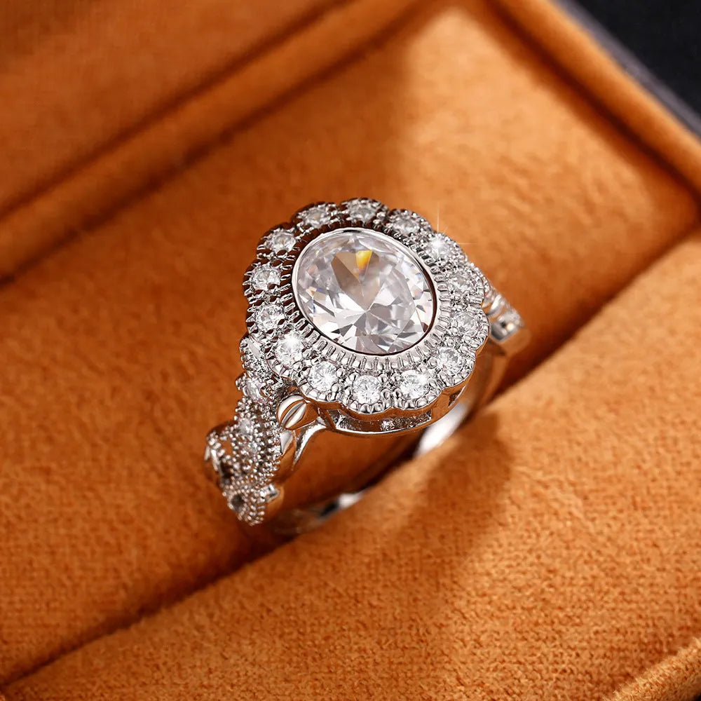 Geometric copper plated women's ring with round zircon in F1770 White Gold colour