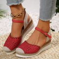Women's beige hemp rope platform casual wedge shoes with round toe and PU upper.
