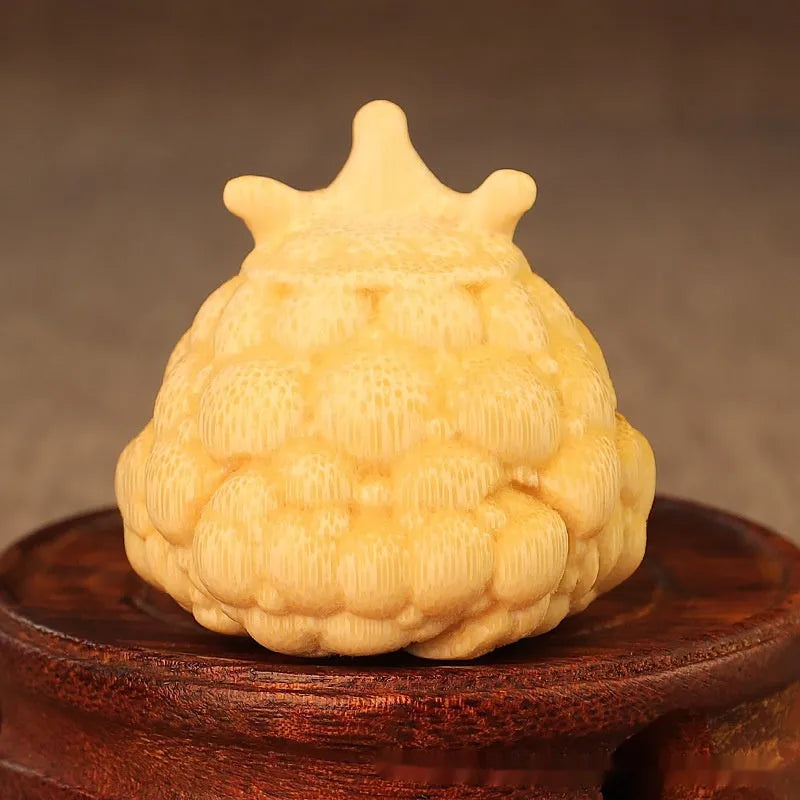 Solid bamboo hand-carved Crown Princess Toad ornament measuring 5.0 cm.
