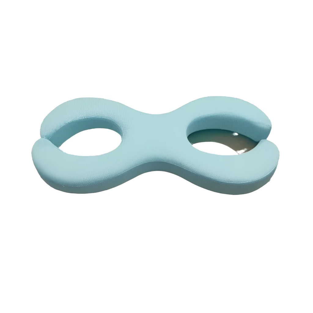 Blue cylindrical memory foam cervical traction pillow for neck support.