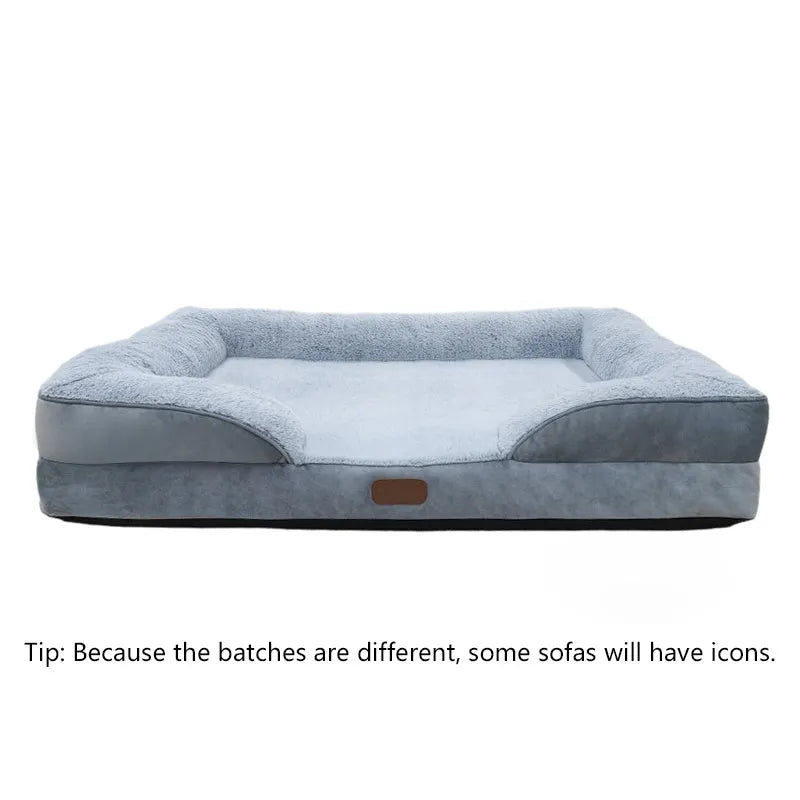 Grey waterproof dog bed with soft fleece lining and raised edges, size L 90x65x16cm