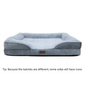 Grey waterproof dog bed with soft fleece lining and raised edges, size L 90x65x16cm