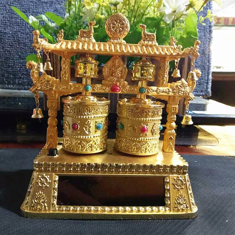 Traditional Chinese alloy car prayer wheel ornament with licence plate styling