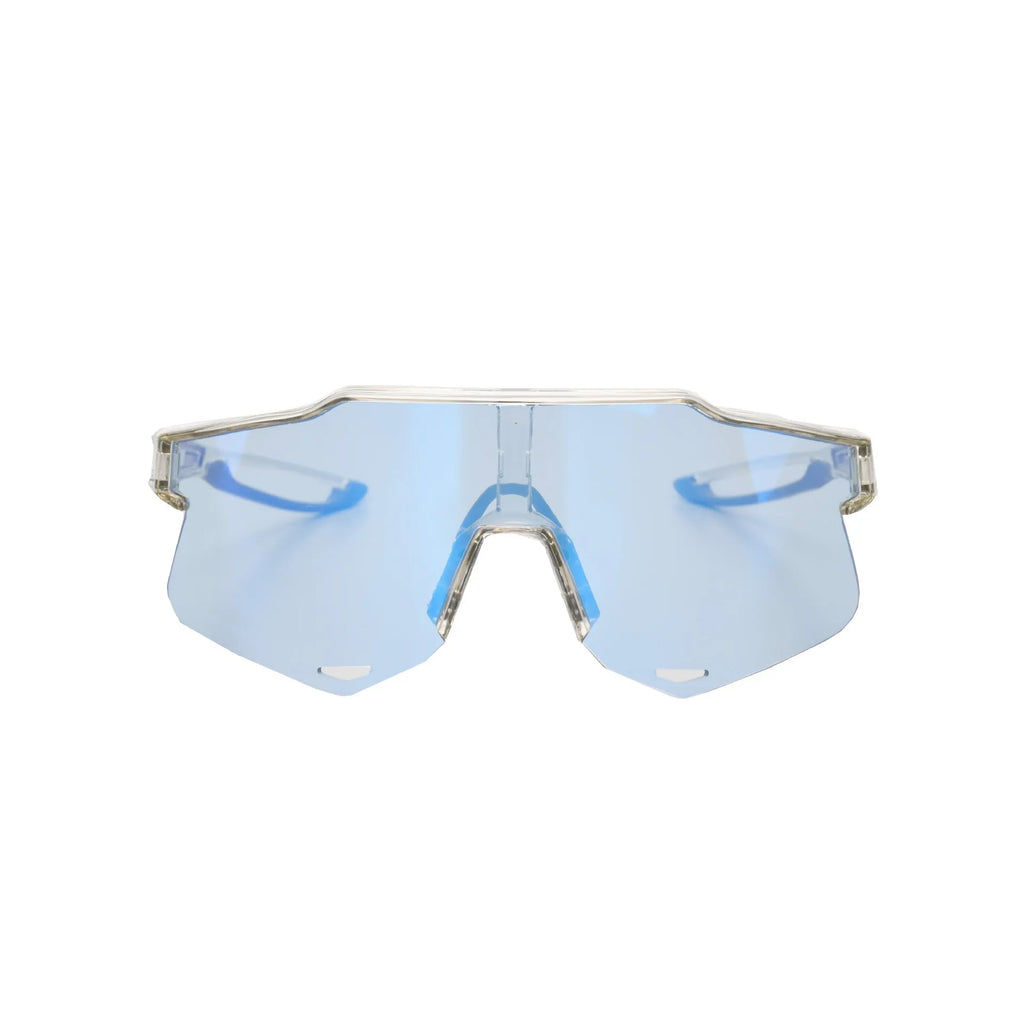PC outdoor cycling athletic glasses with TR90 semi-rimless frame in bright gray and blue, free size unisex sports goggles