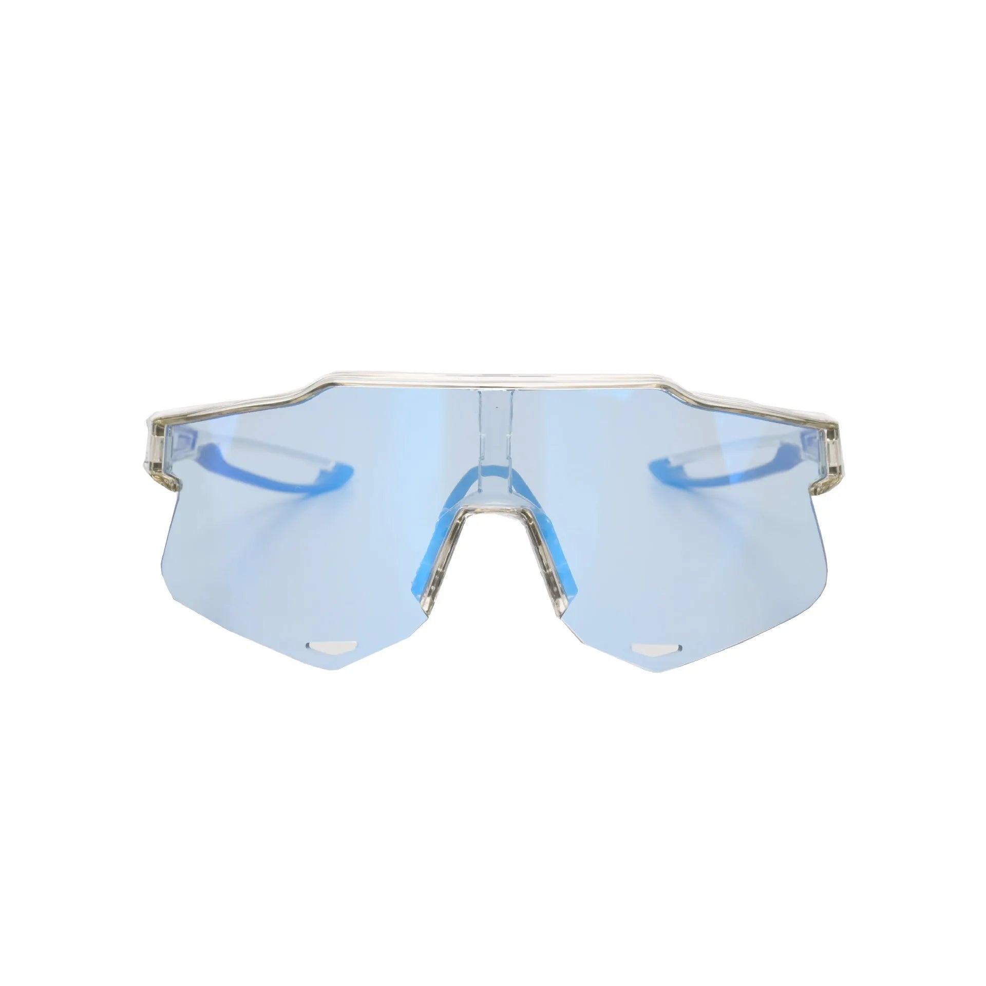 PC outdoor cycling athletic glasses with TR90 semi-rimless frame in bright gray and blue, free size unisex sports goggles