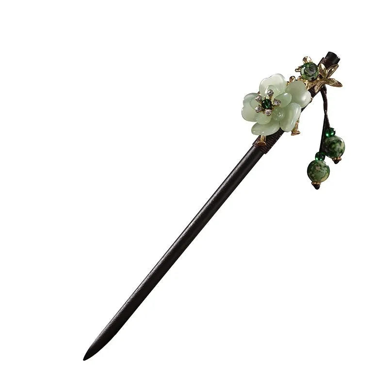 Blackwood headdress plate hair clasp with floral shape, New Chinese style, multiple colour options