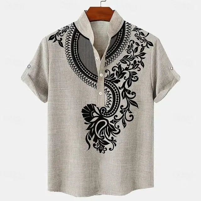 Men's striped linen leisure shirt with personalised buttons in loose fit casual styling