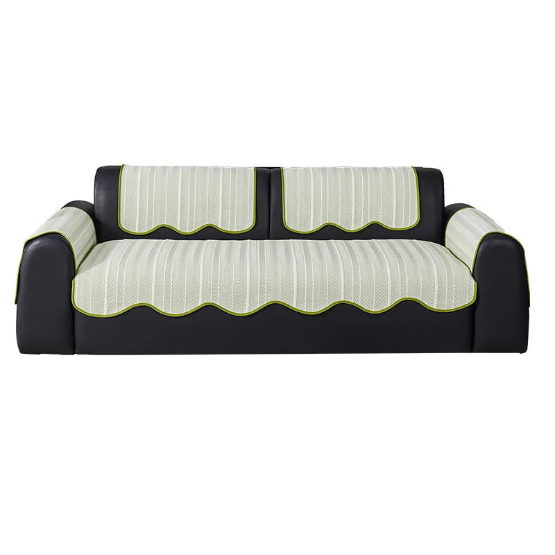 Ice Silk sofa cover cloth with straight row mat fixed design on furniture