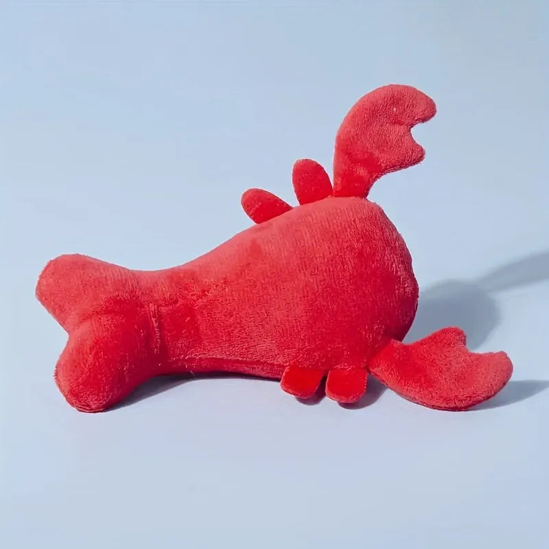 Red lobster squeaky stuffed dog toy for small and medium breeds.