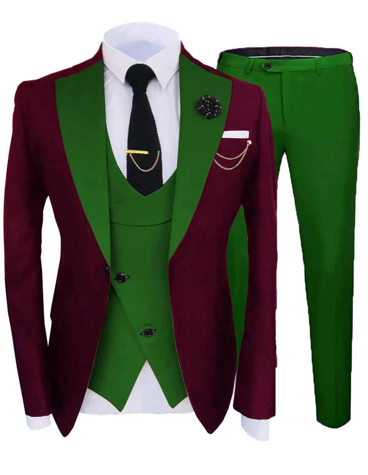 Men's three-piece slim fit cotton suit in Asian sizes XS-5XL for wedding and light business.