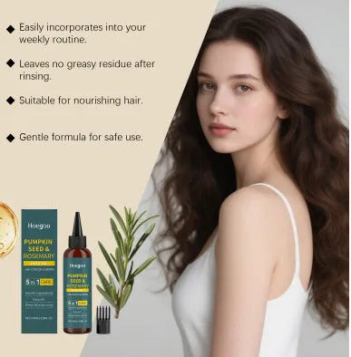 Rosemary hair care essential oil bottle with pointed applicator and hair comb