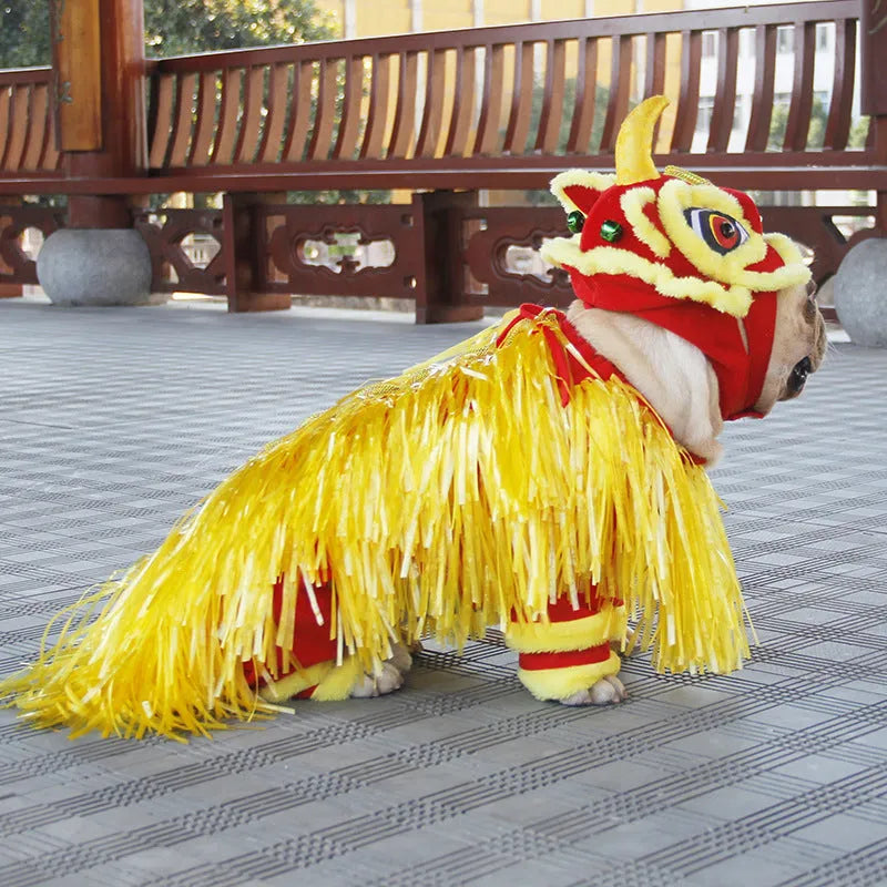 Chinese-style lion dance pet costume in polar fleece for cats and dogs