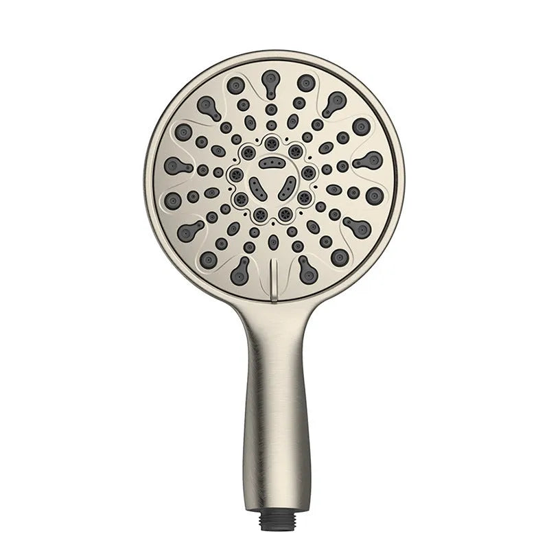Six-function portable handheld shower head with 6-inch face and electroplated finish