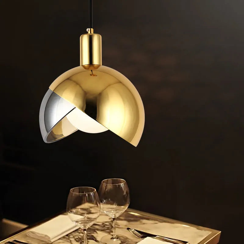 Simple gold metal droplight with 20cm iron shade and warm LED light ceiling fitting