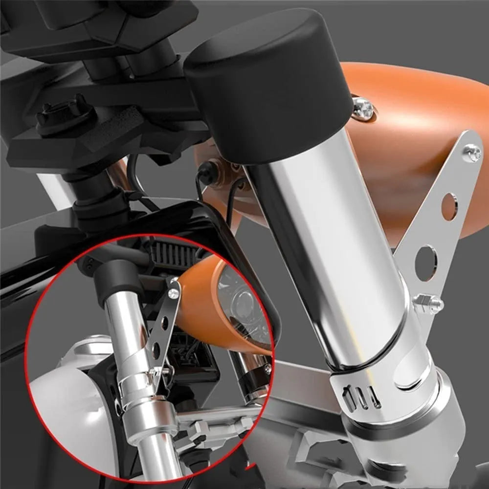 Black iron motorcycle headlamp bracket pair for retro bike modifications