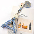 Small dog harness with leash in nylon material showing quick release buckles and anti-pull design