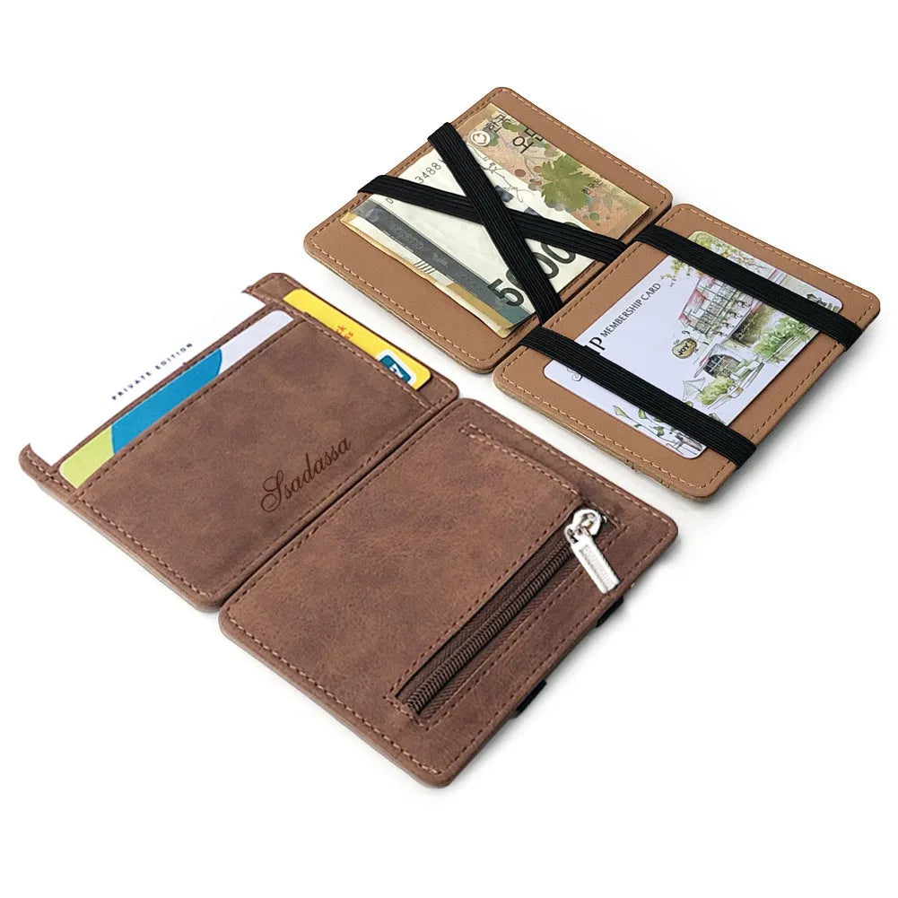 Korean style matte leather magic wallet with coin pocket in horizontal square shape